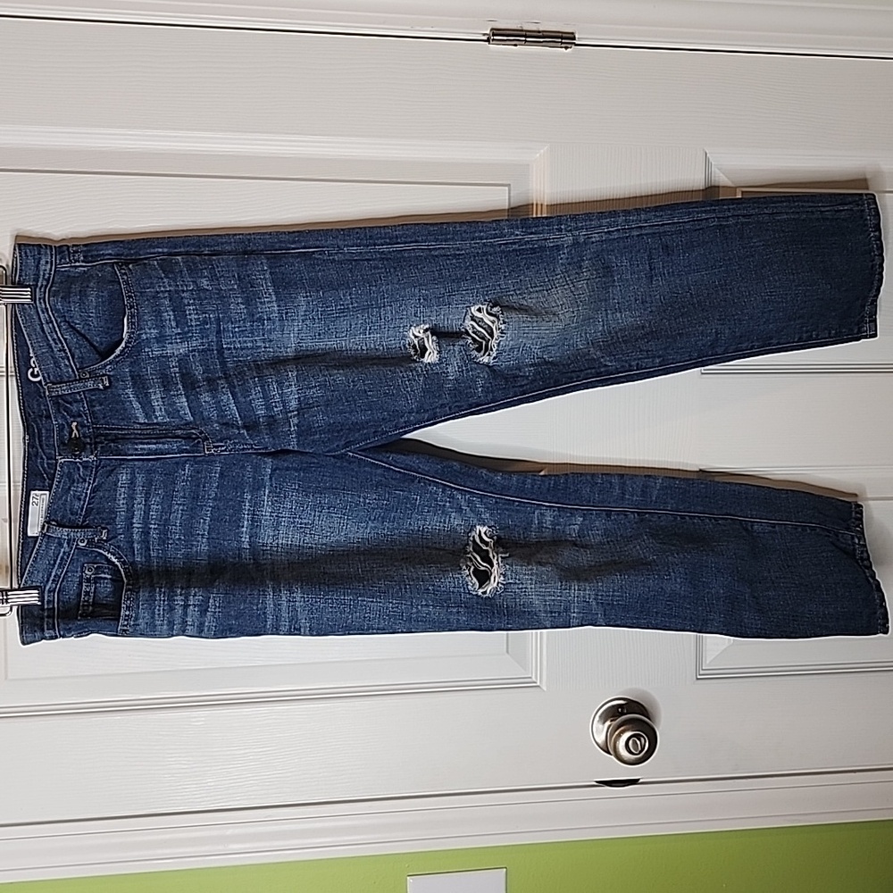 Gap Sexy Boyfriend Distressed Linen Blend Dark Wash Jeans Women's Size 27r